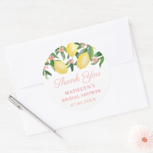 水の色レモンのピンクの赤ちゃん女の子シャワーありがとう ラウンドシール (封筒)