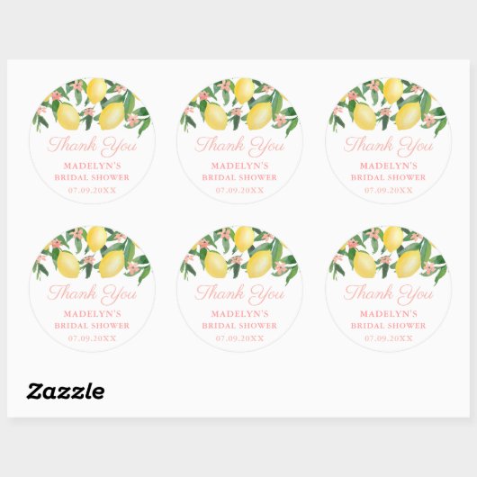 水の色レモンのピンクの赤ちゃん女の子シャワーありがとう ラウンドシール (シート)