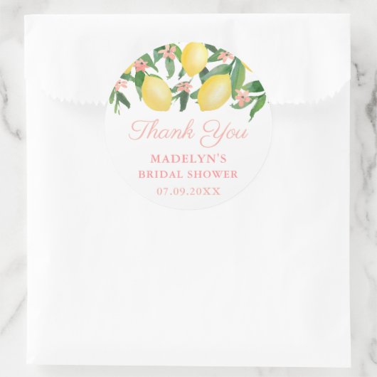 水の色レモンのピンクの赤ちゃん女の子シャワーありがとう ラウンドシール (バッグ)