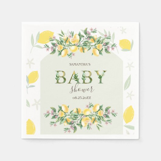 水の色レモンのフレーム赤ちゃんシャワー スタンダードカクテルナプキン (正面)