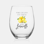 水の色レモンのブラシスクリプトリモンチェロ ステムなしワイングラス (正面)