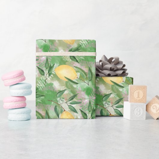 水の色レモンの果実柑橘類自然新鮮な黄色 ラッピングペーパー (ベビーシャワー)