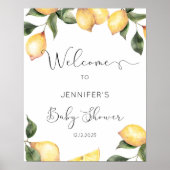 水の色レモンの赤ちゃんシャワー歓迎サイン ポスター (正面)