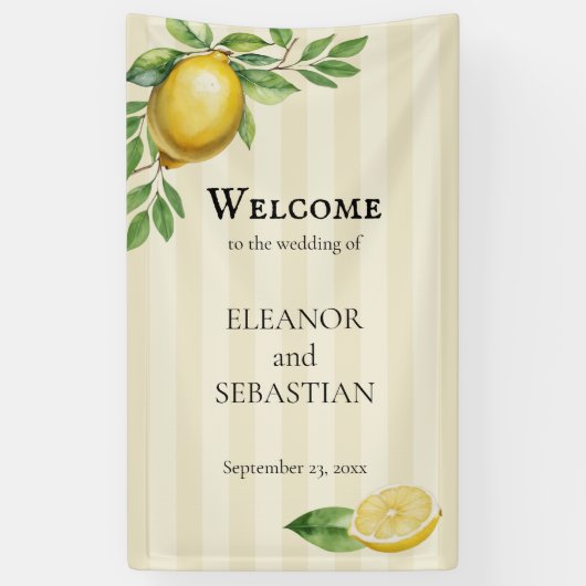 水の色レモンイエローシトラス結婚の歓迎 横断幕 (縦)