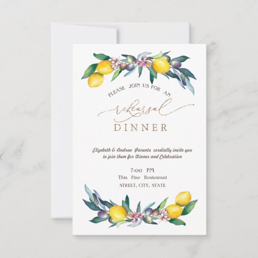 水の色レモンオリーブリハーサルディナー 招待状 (正面)