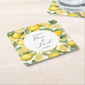 水の色レモンガーデンホワイト結婚ズ スクエアペーパーコースター (アングル)
