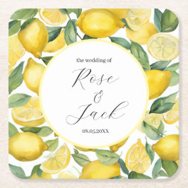 水の色レモンガーデンホワイト結婚ズ スクエアペーパーコースター