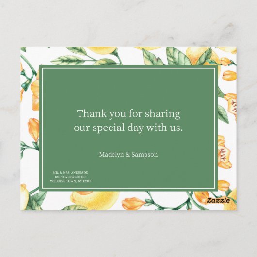 水の色レモンガーデン黄色結婚の葉書 ポストカード (裏面)