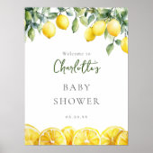 水の色レモンシトラスの赤ちゃんシャワー歓迎サイン ポスター (正面)