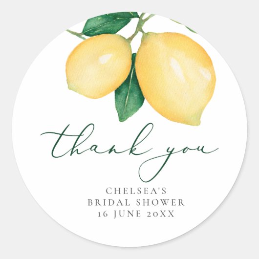 水の色レモンブライダルシャワーありがとう好意 ラウンドシール (正面)