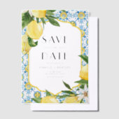 水の色レモン地中海の日付を保存 ベラム紙招待状 (オフセット)