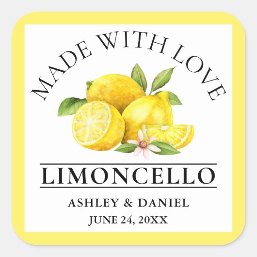 水の色レモン愛ウェディングリモンチェロ黄色 スクエアシール (正面)