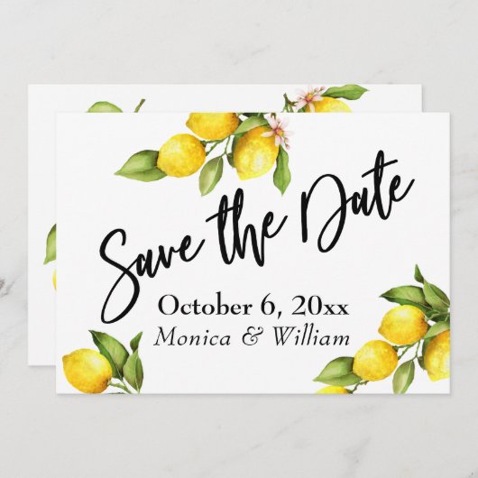 水の色レモン日付の保存タイポグラフィ セーブザデート (正面/裏面)