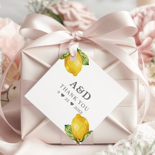 水の色レモン柑橘系モダンの結婚ありがとう フェイバータグ