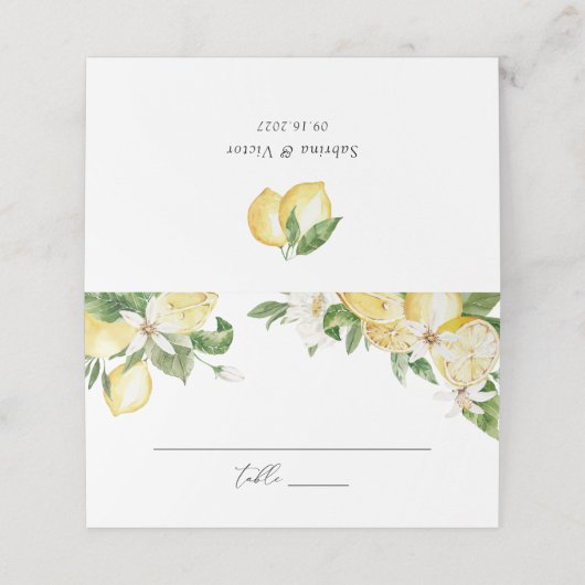 水の色レモン柑橘系緑の花のテーブル プレイスカード (外部開封)