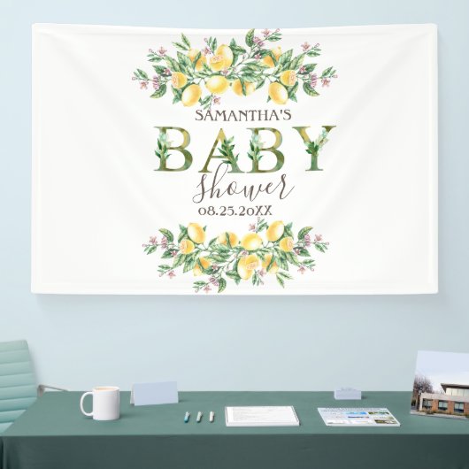 水の色レモン植物花ベビーシャワー 横断幕 (トレードショー)