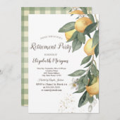 水の色レモン緑のプレイドリタイア 招待状 (正面/裏面)