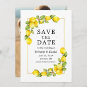 水の色レモン緑の写真の金ゴールドフレーム セーブザデート (正面/裏面)