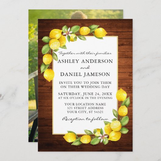 水の色レモン緑の木の写真結婚の 招待状 (正面/裏面)