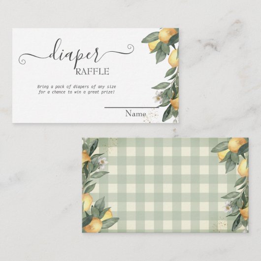 水の色レモン緑の格子模様ベビーシャワー エンクロージャーカード (正面/裏面)