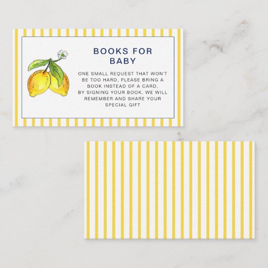 水の色レモン赤ちゃんシャワー本リクエスト エンクロージャーカード (正面/裏面)