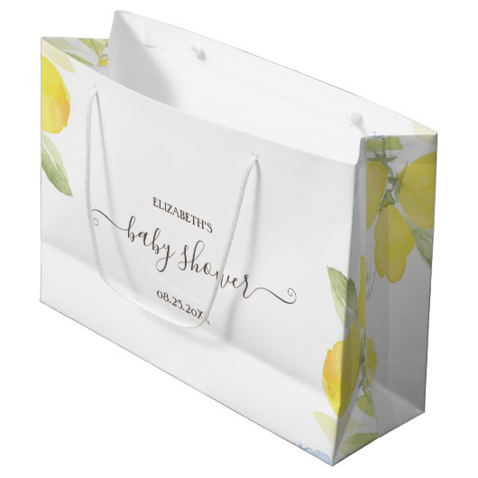 水の色レモン赤ちゃんシャワー ラージペーパーバッグ (正面アングル)