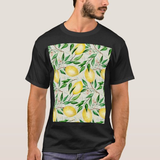 水の色レモン、シームレスな果実のパターン。 Tシャツ (正面)