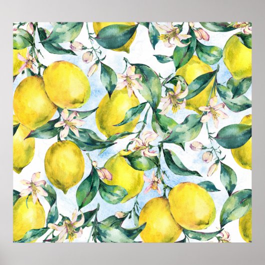 水の色レモン、新鮮な柑橘系の枝。 ポスター (正面)