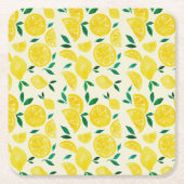 水の色レモン – 黄色と緑 スクエアペーパーコースター (正面)