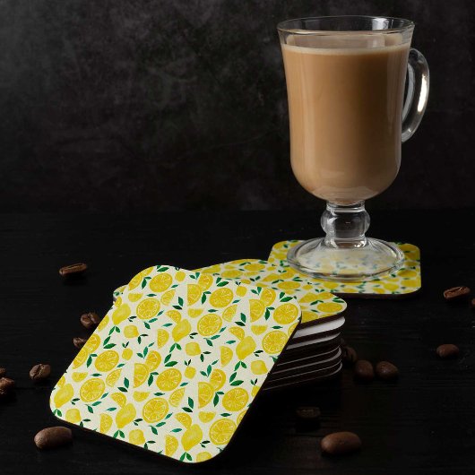 水の色レモン – 黄色と緑 スクエアペーパーコースター