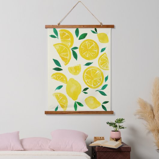 水の色レモン – 黄色と緑 吊り下げ型タペストリー (寝室)