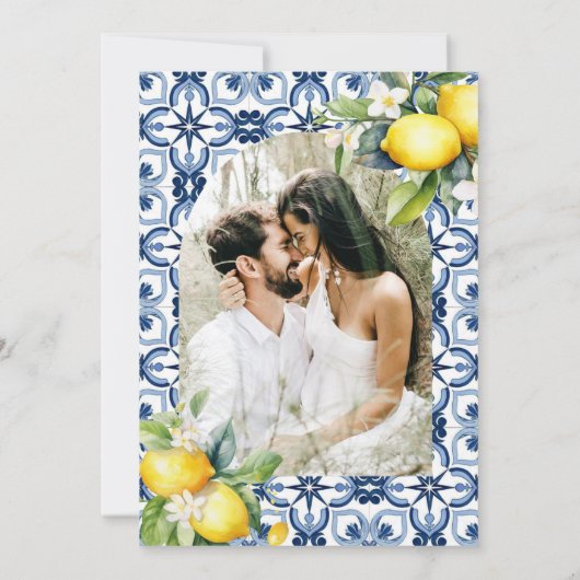 水の色レモ地中海のンの結婚写真 招待状 (裏面)