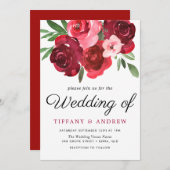 水の色ロマンチックな赤いバラの結婚式の招待 招待状 (正面/裏面)