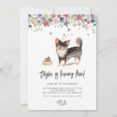 水の色ロング髪Chihuahua誕生日パーティー 招待状 (正面)