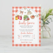 水の色ローカルで栽培された農家市場ベビーシャワー 招待状 (スタンド正面)