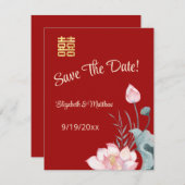 水の色ロータス中国のウェディング日付を保存 エンクロージャーカード (正面/裏面)