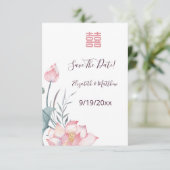 水の色ロータス中国のウェディング日付を保存 エンクロージャーカード (スタンド正面)