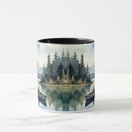 水の色ワイルダネス魚釣りレイクインボート マグカップ (中央)