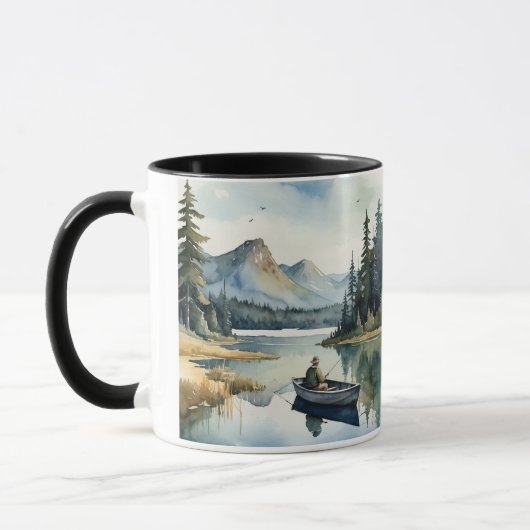 水の色ワイルダネス魚釣りレイクインボート マグカップ (左)