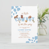 水の色ワイルドウェストリトルカウボーイ男の赤ちゃんシャワー 招待状 (スタンド正面)