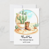 水の色ワイルドウエストボーイベビーシャワー サンキューカード (正面)
