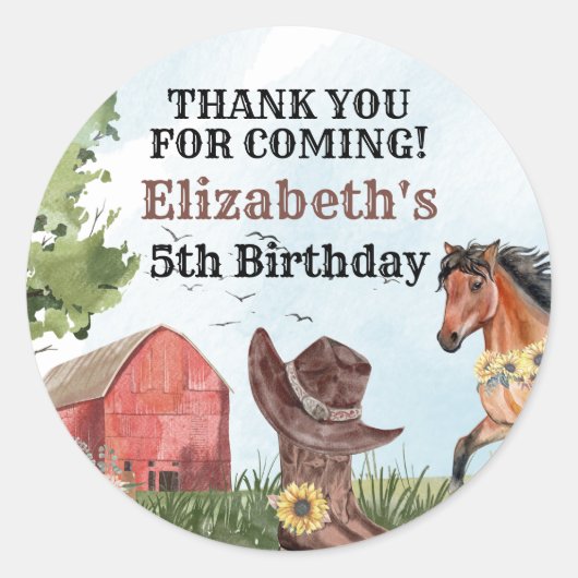 水の色ワイルドウエストロデオ馬バーンドサンキュー ラウンドシール (正面)