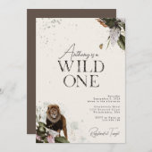 水の色ワイルドサファリエレガントライオン1st誕生日 招待状 (正面/裏面)