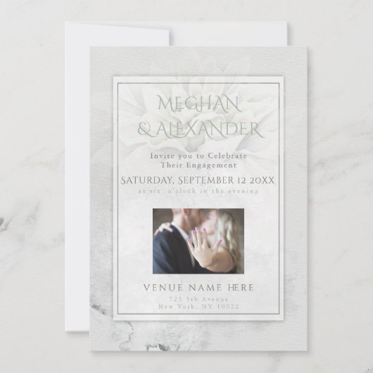 水の色ワイルドダリア婚約フォトフレーム 招待状 (正面)