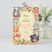 水の色ワイルドフォレスト動物の子供のハッピーバースデー カード (スタンド正面)