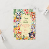 水の色ワイルドフォレスト動物の子供のハッピーバースデー カード (正面/裏面インサイチュ)