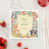 水の色ワイルドフォレスト動物子供の誕生日 スタンダードランチョンナプキン (インサイチュ)