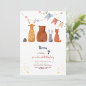 水の色ワイルドフォレスト動物子供の誕生日 招待状 (スタンド正面)