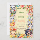 水の色ワイルドフォレスト動物子供の誕生日 招待状 (正面)