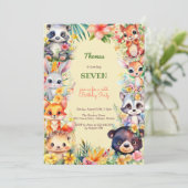 水の色ワイルドフォレスト動物子供の誕生日 招待状 (スタンド正面)